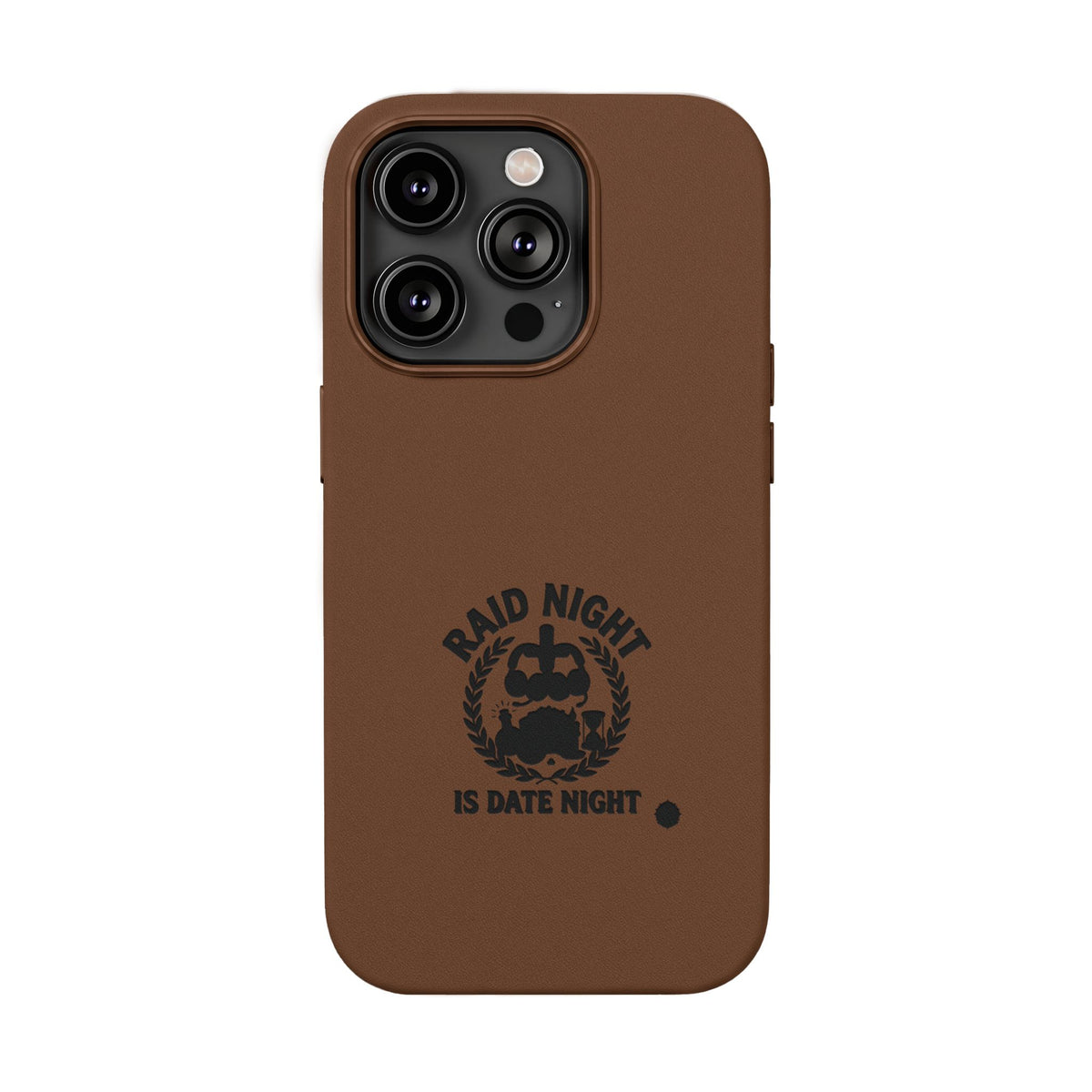 Engraved PU Leather Phone Case — 'Raid Night' Embossed Protective Cover