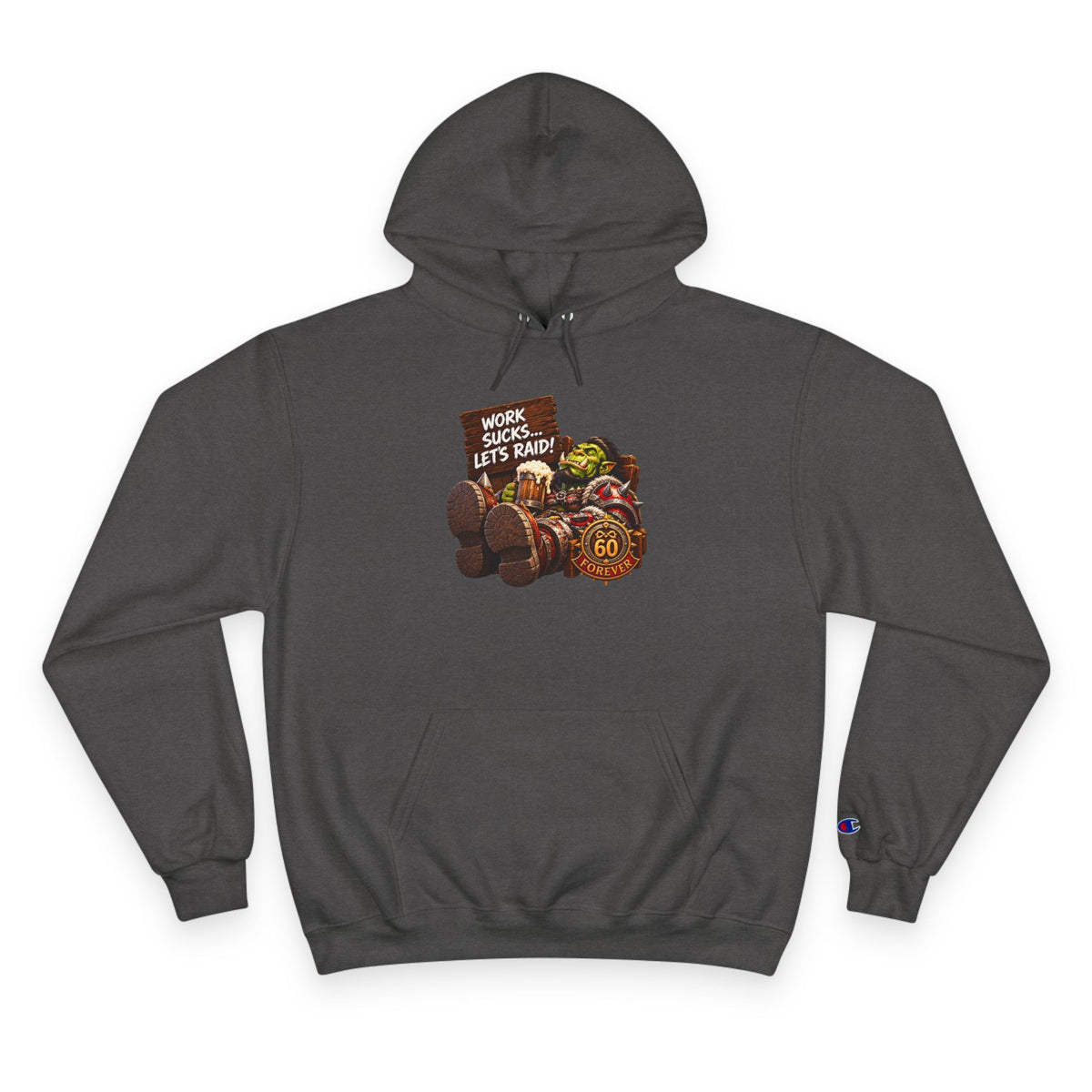 Champion Hoodie — 'Work Hard, Play Hard' Retro Thanksgiving Harvest Graphic