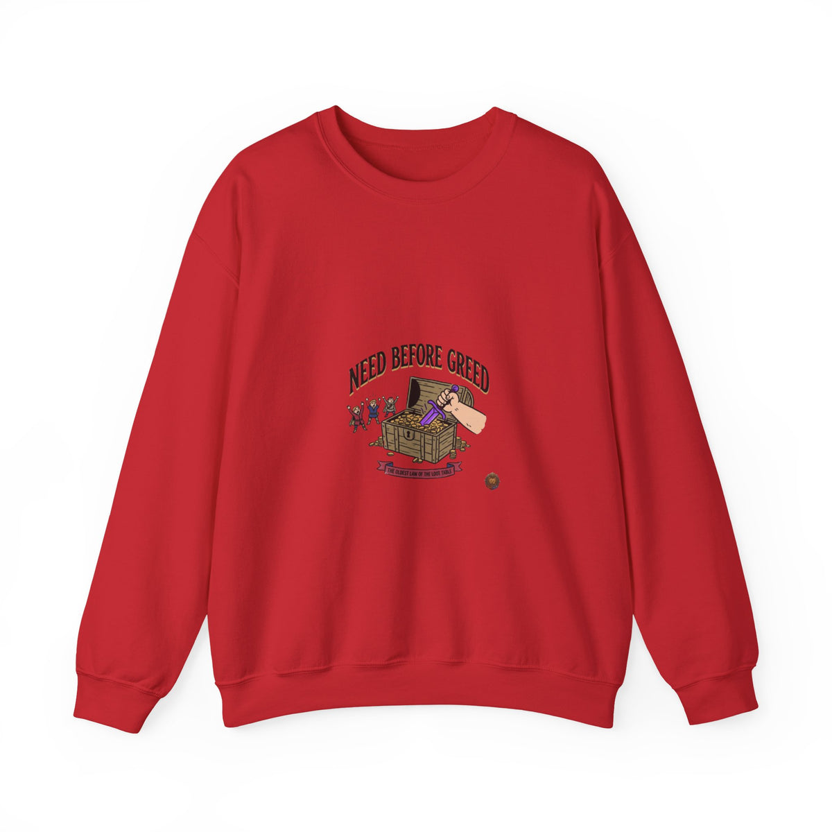 Crewneck Sweatshirt — "Need Before Greed" Chest Graphic (Sustainable Giving Vibe)