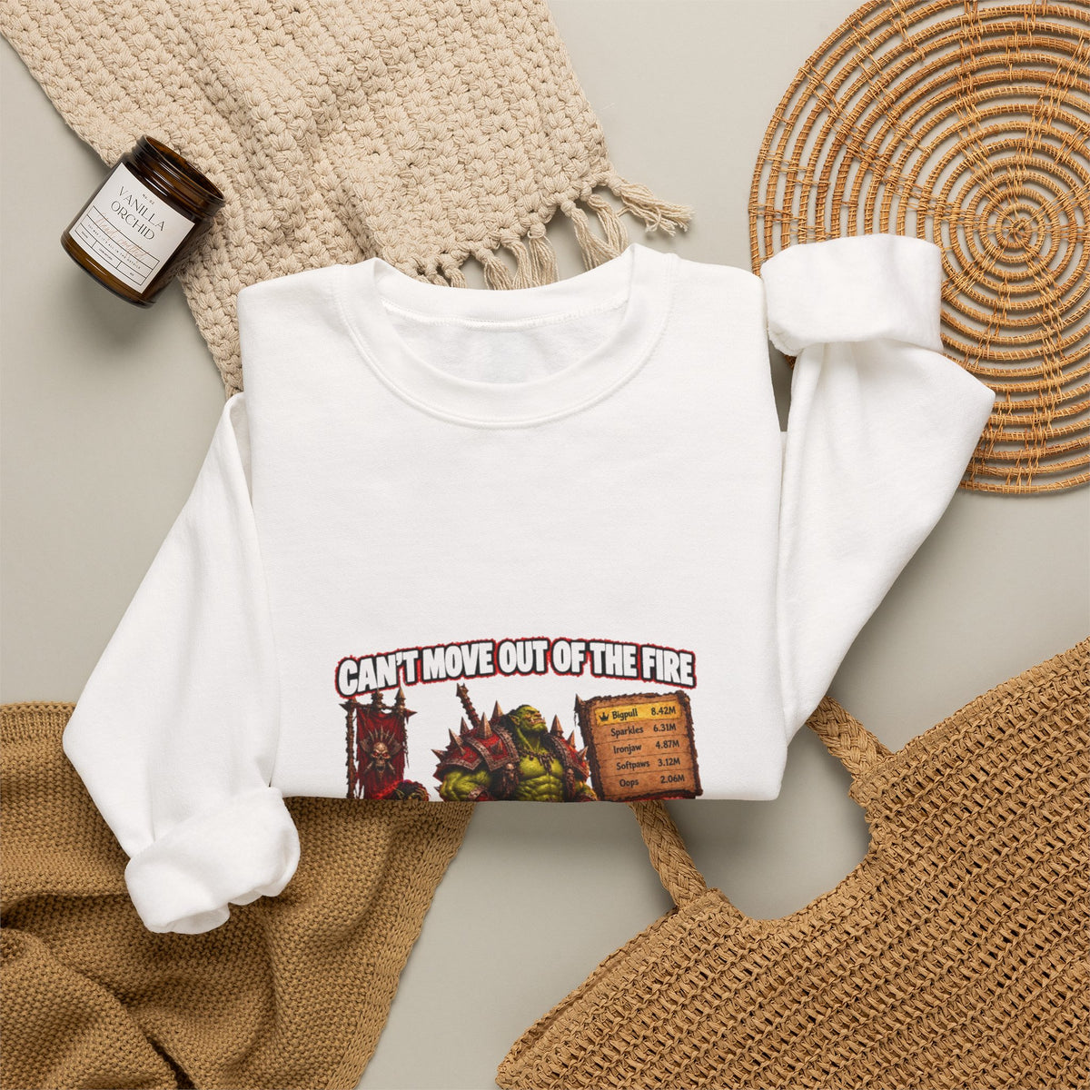 Crewneck Sweatshirt — Retro Dungeons & Dragons Goblin Art "Get Out of the Fire" RPG Gaming Tee
