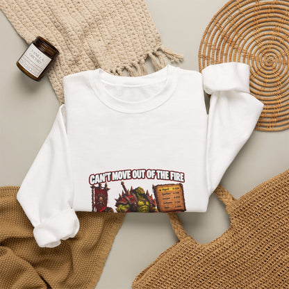 Crewneck Sweatshirt — Retro Dungeons & Dragons Goblin Art "Get Out of the Fire" RPG Gaming Tee
