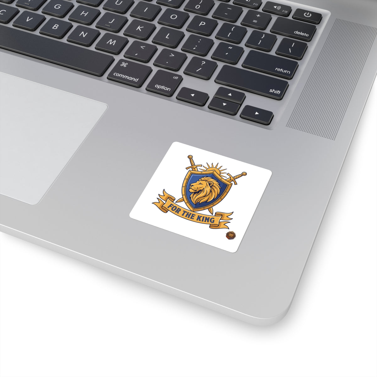 Square Sticker — 'For The King' Lion Crest Emblem