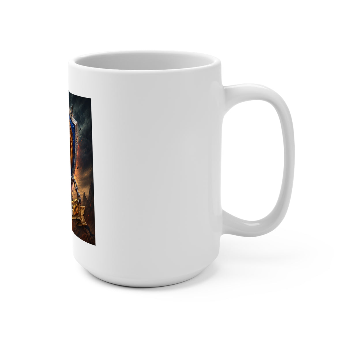 Warrior Crest Mug — Lion & Orc Split Shield "Sixty Forever Co" 15oz