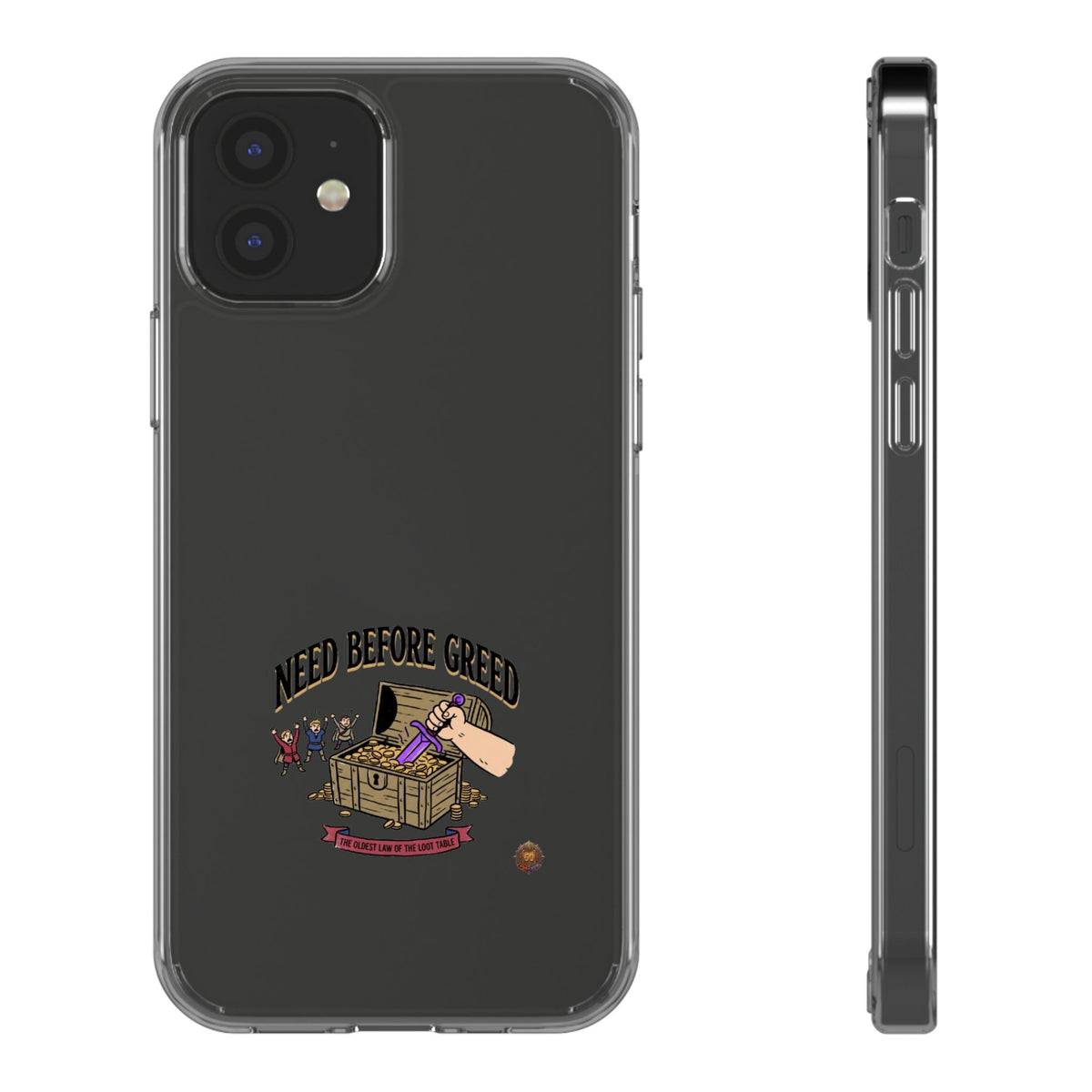 Clear Phone Case — "Need Before Greed" Treasure Chest Design