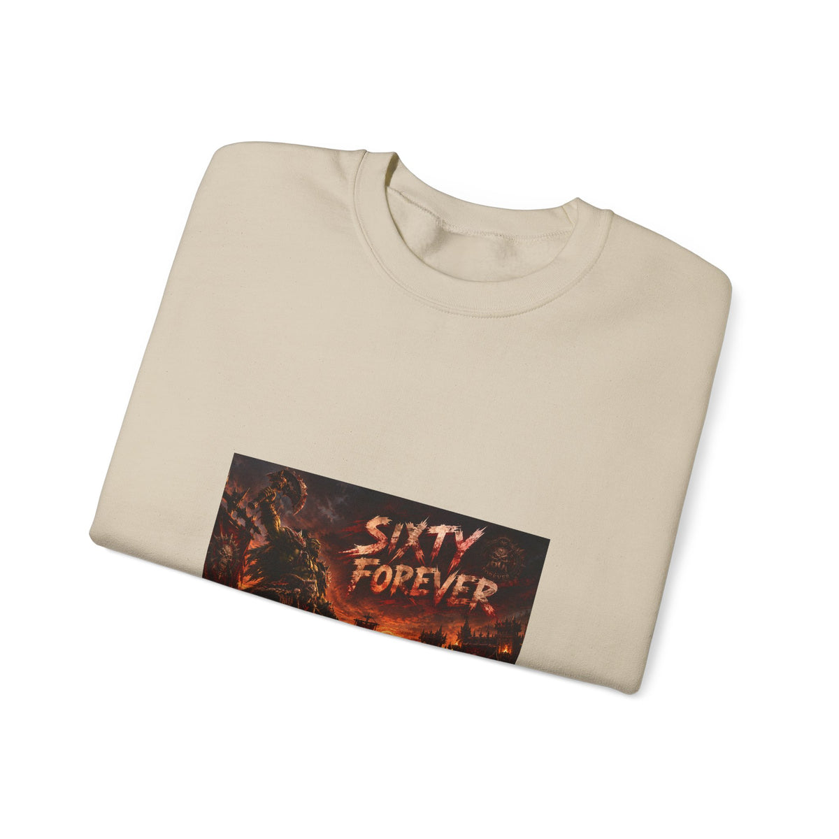 Sixty Forever Crewneck Sweatshirt — Gothic Fire Graphic Sweatshirt