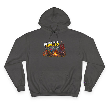 Champion Hoodie - 'Never Pass Level 60' Gamer Campfire Graphic Hoodie