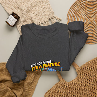 Crewneck Sweatshirt - “It’s Not a Bug, It’s a Feature” Retro Cabin Gamer Design