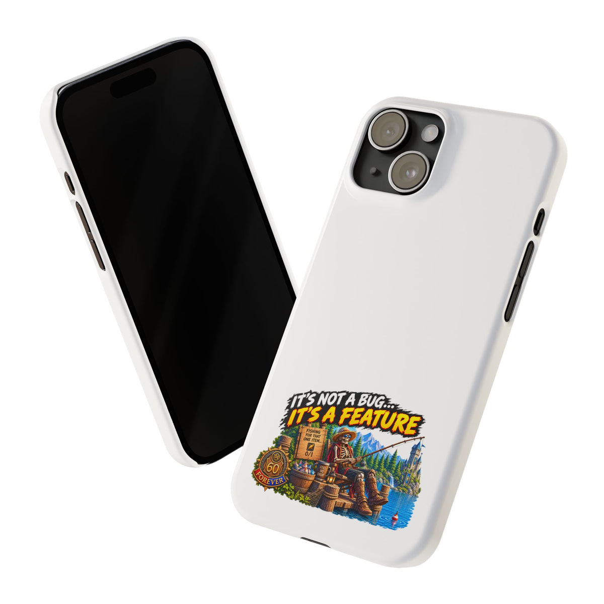 Slim Phone Case — "It's Not a Bug, It's a Feature" Rustic Camping Design