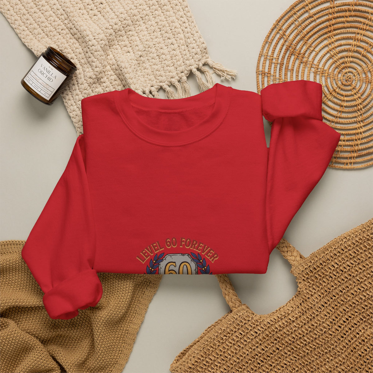 60th Birthday Crewneck Sweatshirt – "Level 60 Forever" Retro Badge
