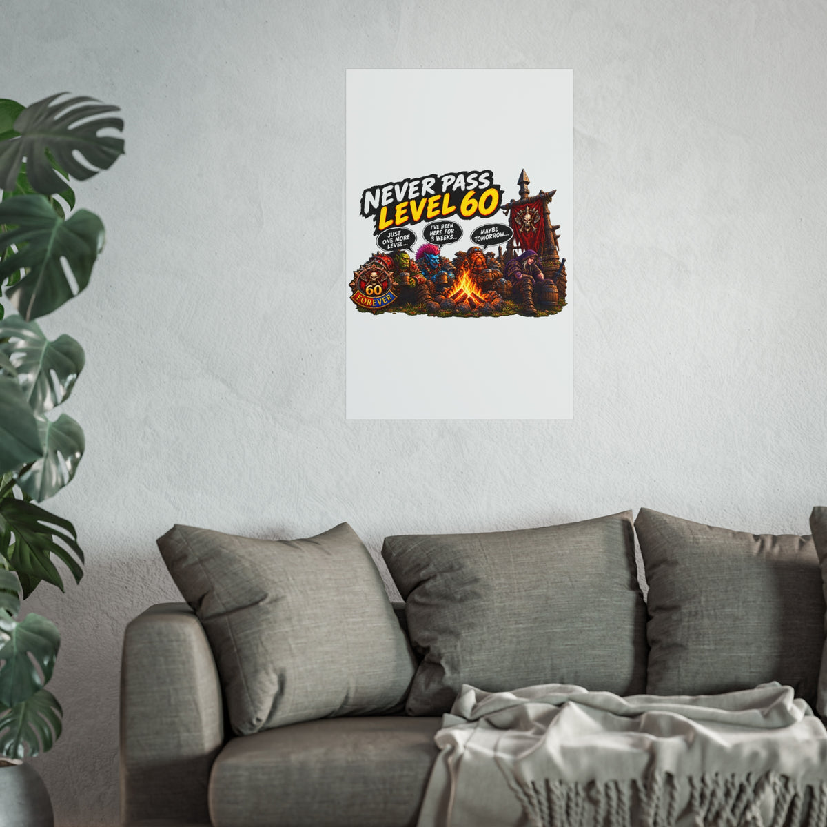 Never Pass Level 60 Fine Art Poster – Funny Gamer 60th Birthday Wall Art