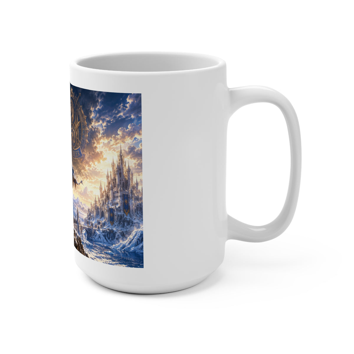 15oz Fantasy Warrior Mug — Epic King, Castle & 50th Anniversary Emblem