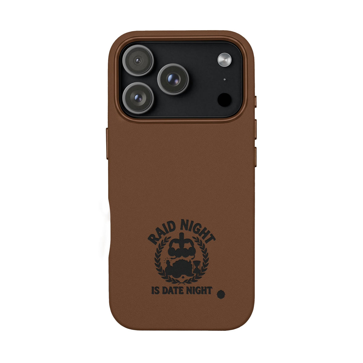 Engraved PU Leather Phone Case — 'Raid Night' Embossed Protective Cover