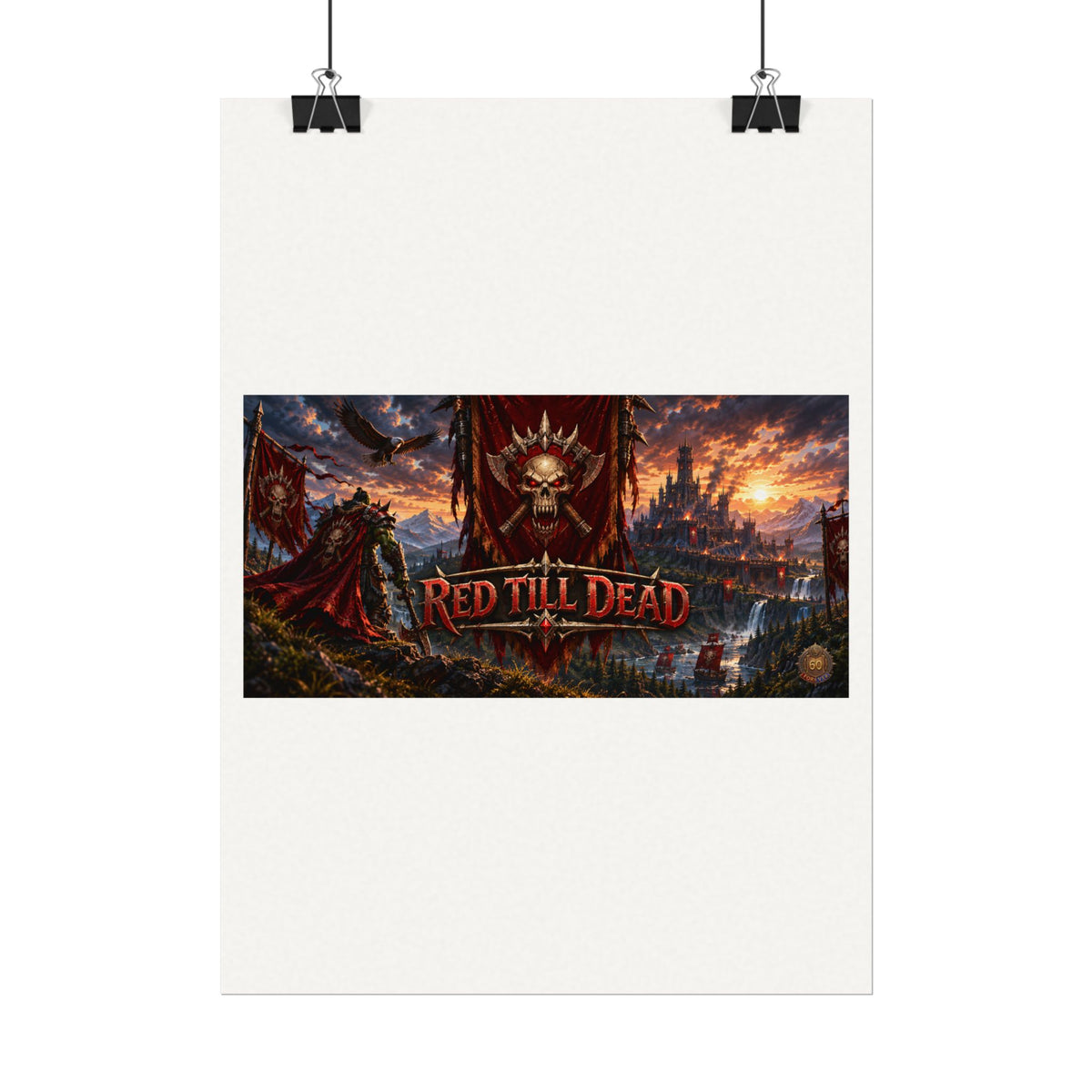 Red Till Dead Gothic Skull Poster — Textured Watercolor Matte Print