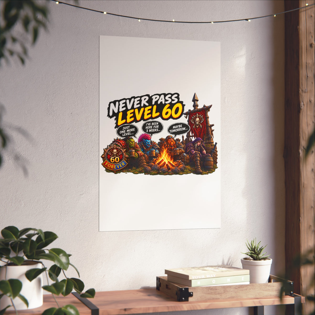 Never Pass Level 60 Fine Art Poster – Funny Gamer 60th Birthday Wall Art