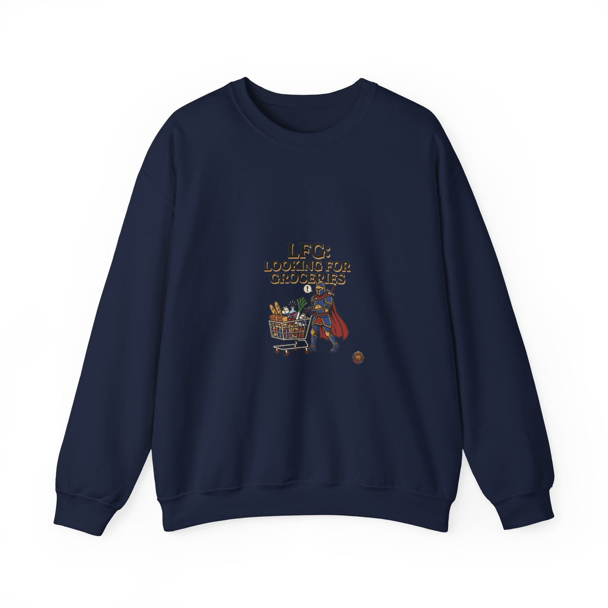 Crewneck Sweatshirt — "LFG: Looking For Groceries" Funny Gamer Shopping Graphic