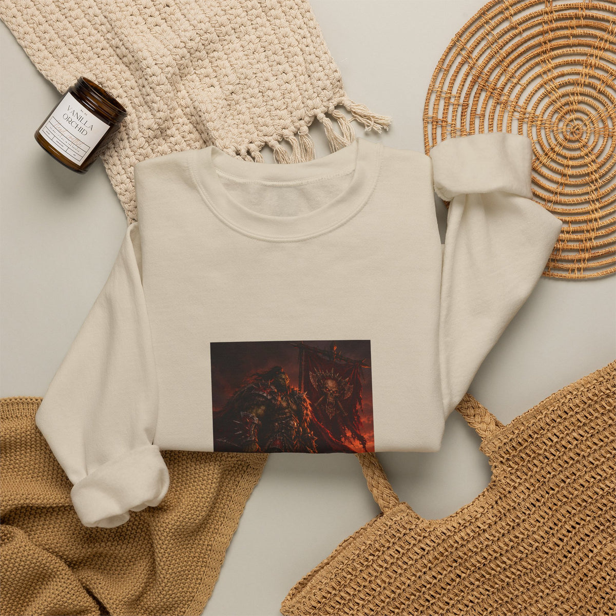 Crewneck Sweatshirt — Dark Fantasy Inferno Graphic with “Stay Forever” Text