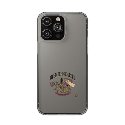 Clear Phone Case — "Need Before Greed" Treasure Chest Design