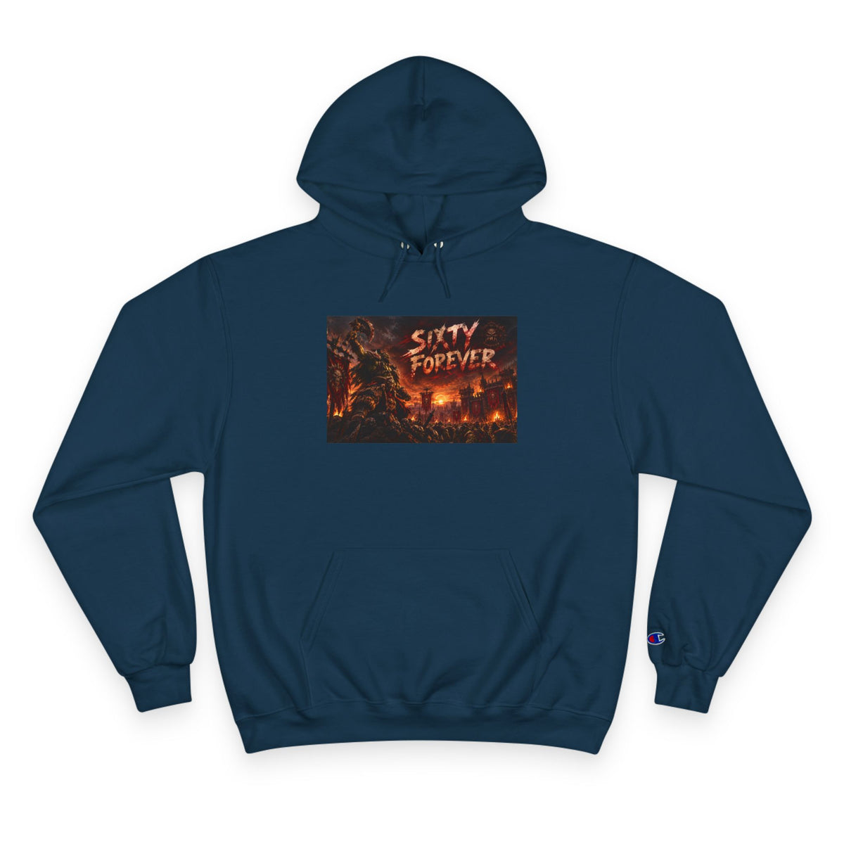 Champion Hoodie — 'Sixty Forever' Retro Horror Graphic Hoodie