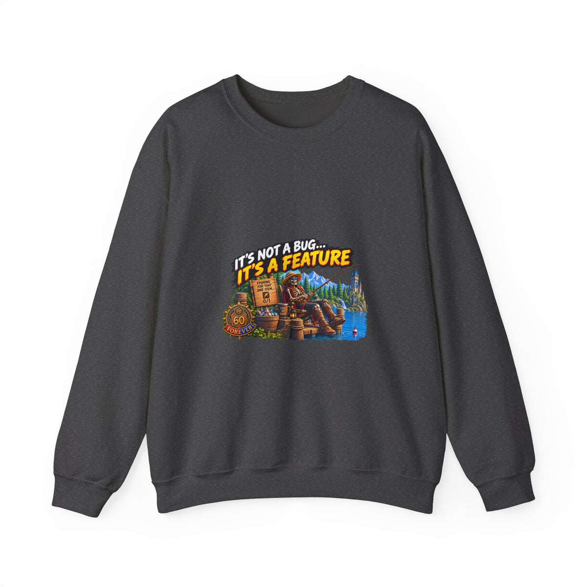 Crewneck Sweatshirt - “It’s Not a Bug, It’s a Feature” Retro Cabin Gamer Design