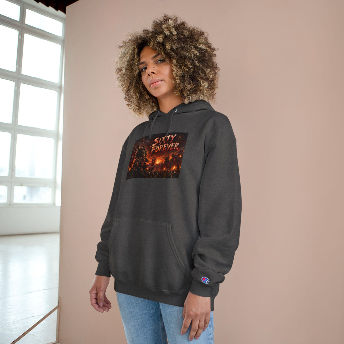 Champion Hoodie — 'Sixty Forever' Retro Horror Graphic Hoodie
