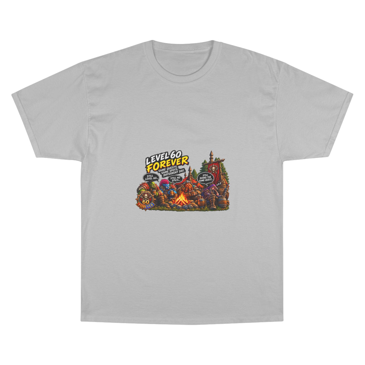 Level 60 Forever T-Shirt – Retro RPG Campfire Gamer Tee
