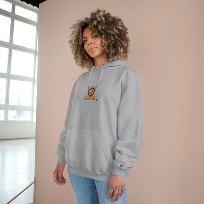 Champion Hoodie — Small Gold Crest Logo Athletic Pullover