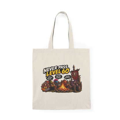 Never Pass Level 60 Tote Bag – Gamer Campfire Design