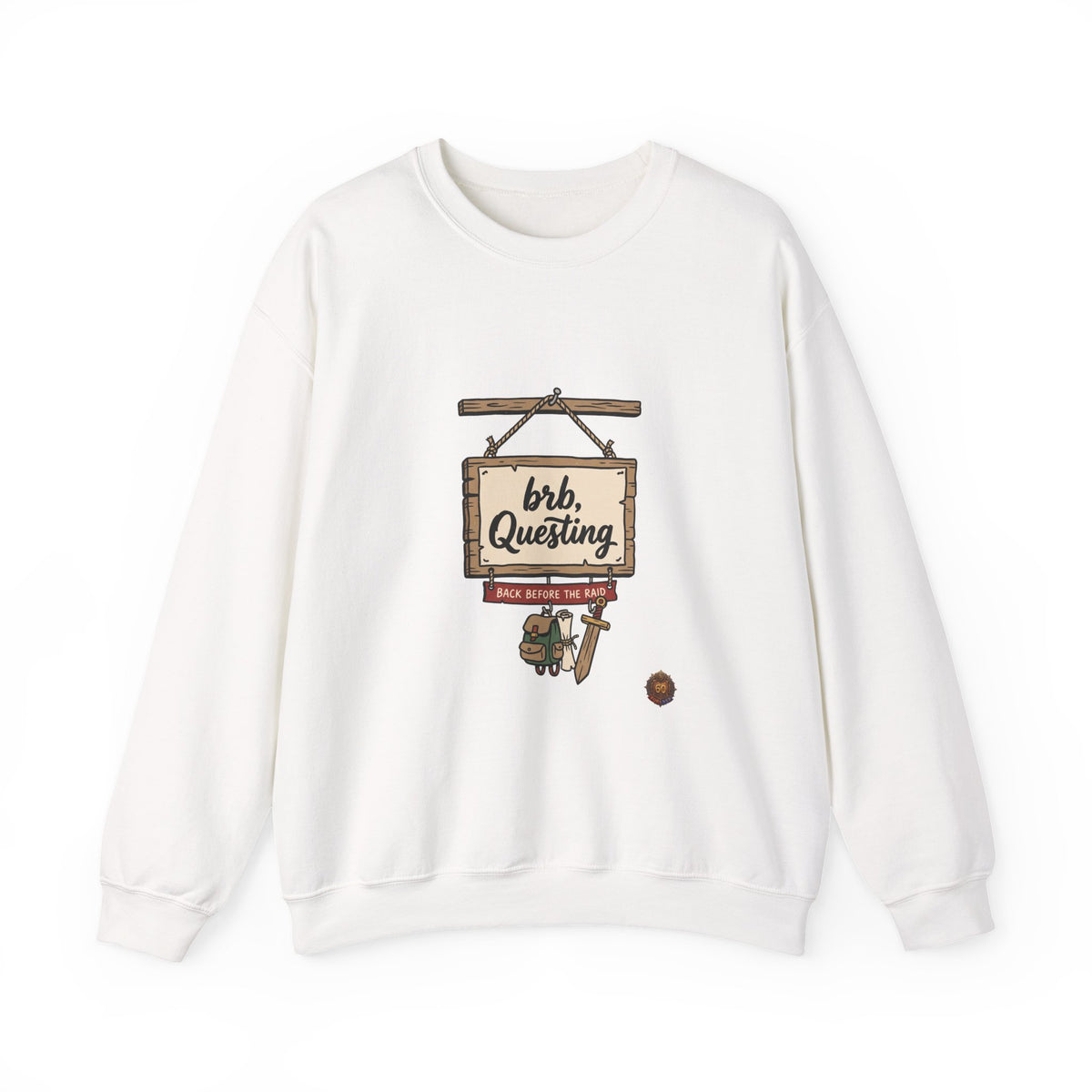 Crewneck Sweatshirt — “brb, Questing” RPG Gamer Graphic
