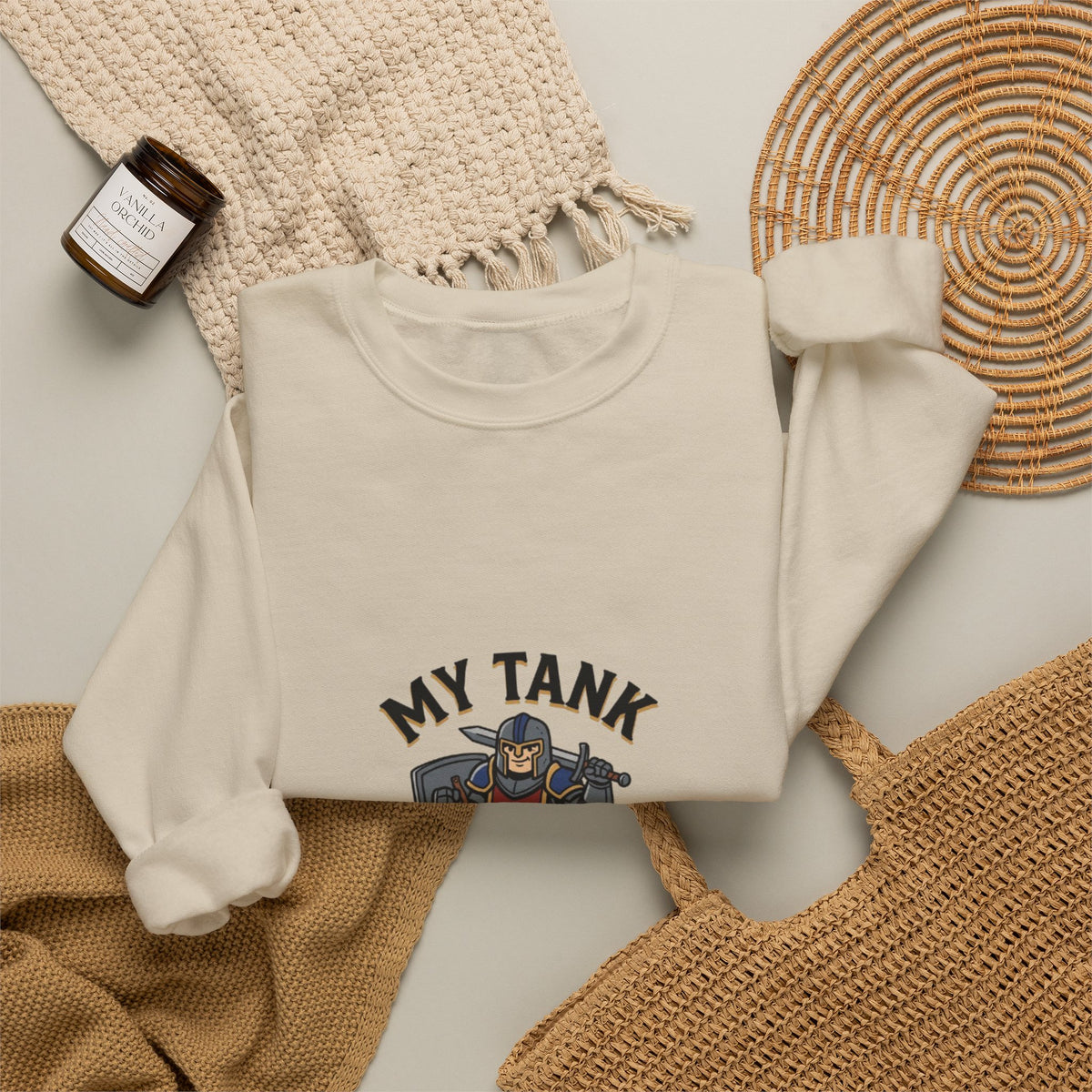Crewneck Sweatshirt — "My Tank Is My Husband" RPG Gamer Graphic
