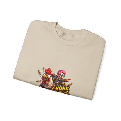 Crewneck Sweatshirt — "Honk If You're Leveling" Gamer Chicken Graphic