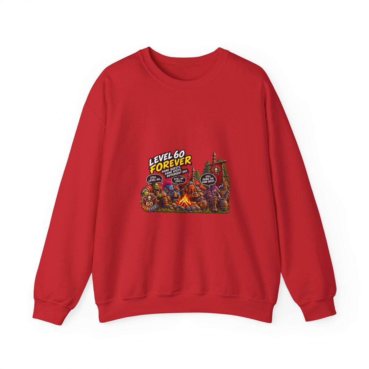 Crewneck Sweatshirt — "Level 60 Forever" Gamer Campfire Design
