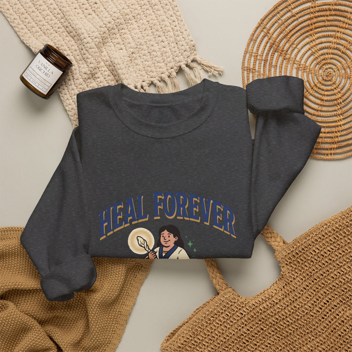 Heal Forever Sweatshirt — Vintage Saint Illustration Crewneck