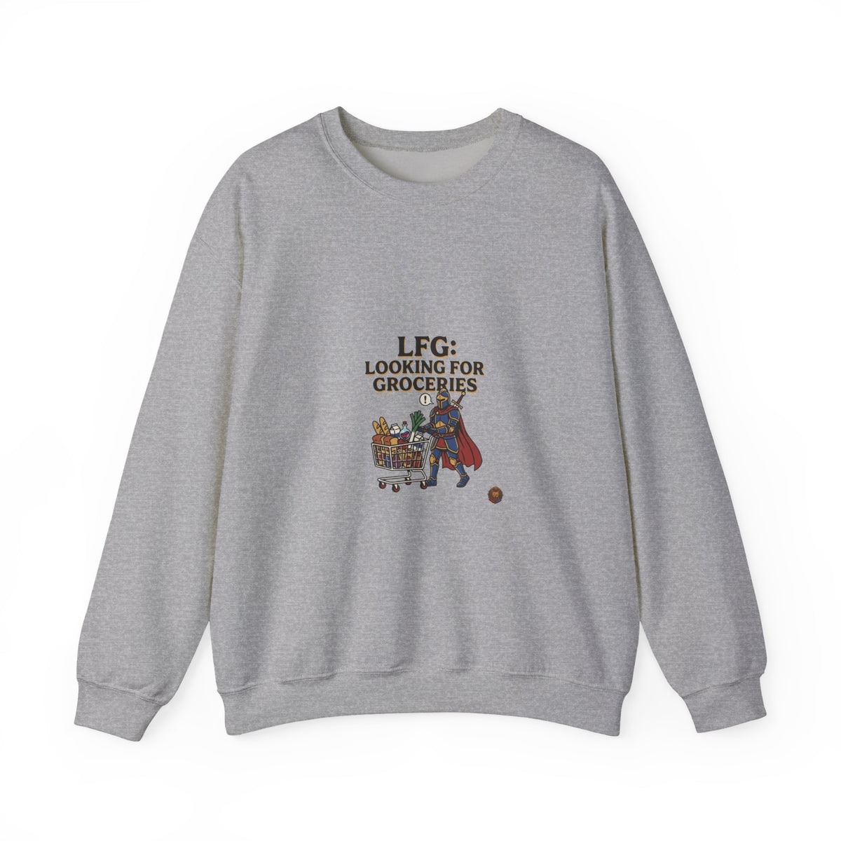 Crewneck Sweatshirt — "LFG: Looking For Groceries" Funny Gamer Shopping Graphic