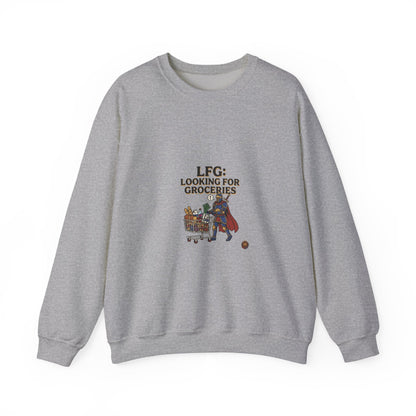 Crewneck Sweatshirt — "LFG: Looking For Groceries" Funny Gamer Shopping Graphic