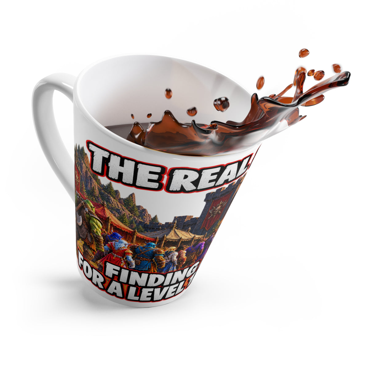 Latte Mug - 'The Real Endgame: Finding a Group for a Level 12 Dungeon' Fantasy RPG Coffee Cup