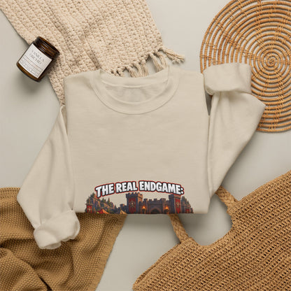Gaming Crewneck Sweatshirt — "The Real Endgame: Finding a Group for a Level 12 Dungeon"
