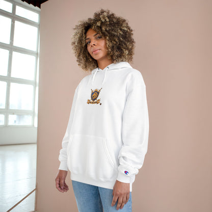 Champion Hoodie — Small Gold Crest Logo Athletic Pullover