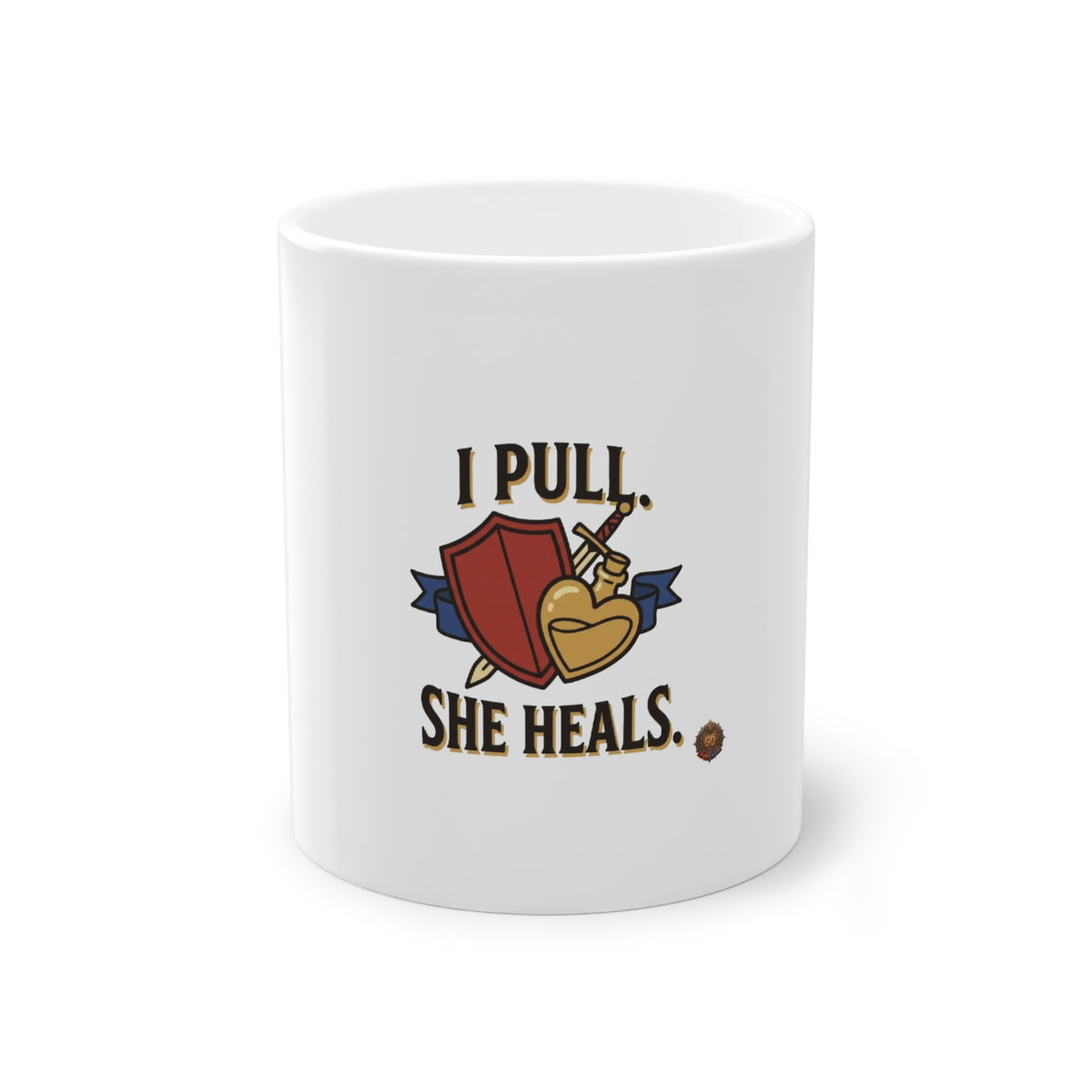 I Pull, She Heals RPG Mug — Healer & Tank Gaming Coffee Cup, Funny DnD MMO Gift