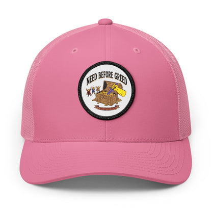 Embroidered Trucker Cap — 'Need Before Greed' Patch