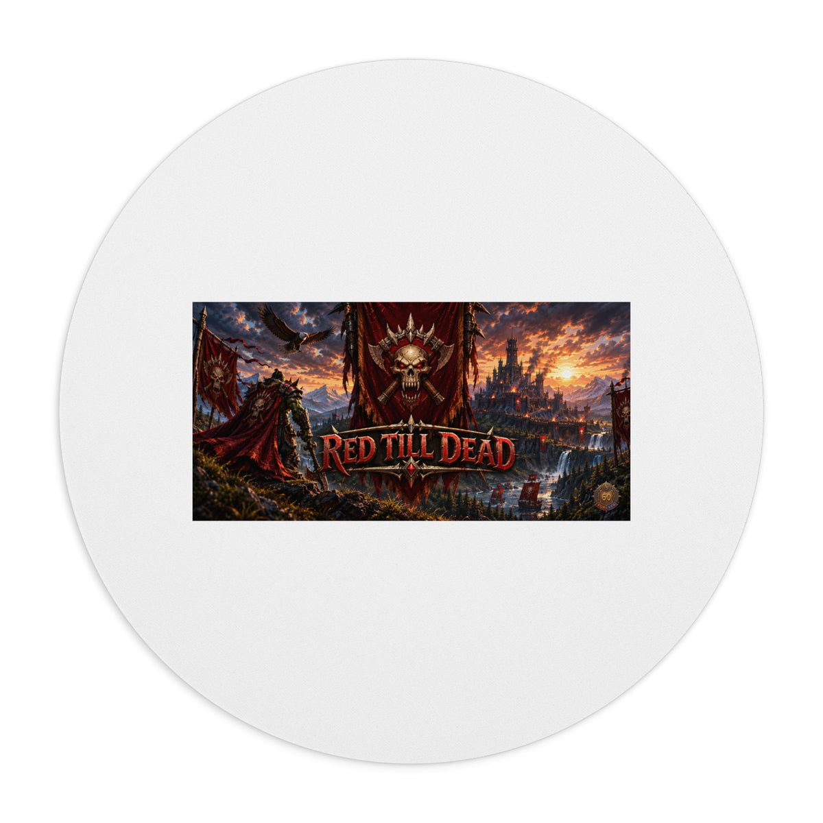Red Till Dead Gothic Battle Mouse Pad — Skull Banner Gaming Desk Mat