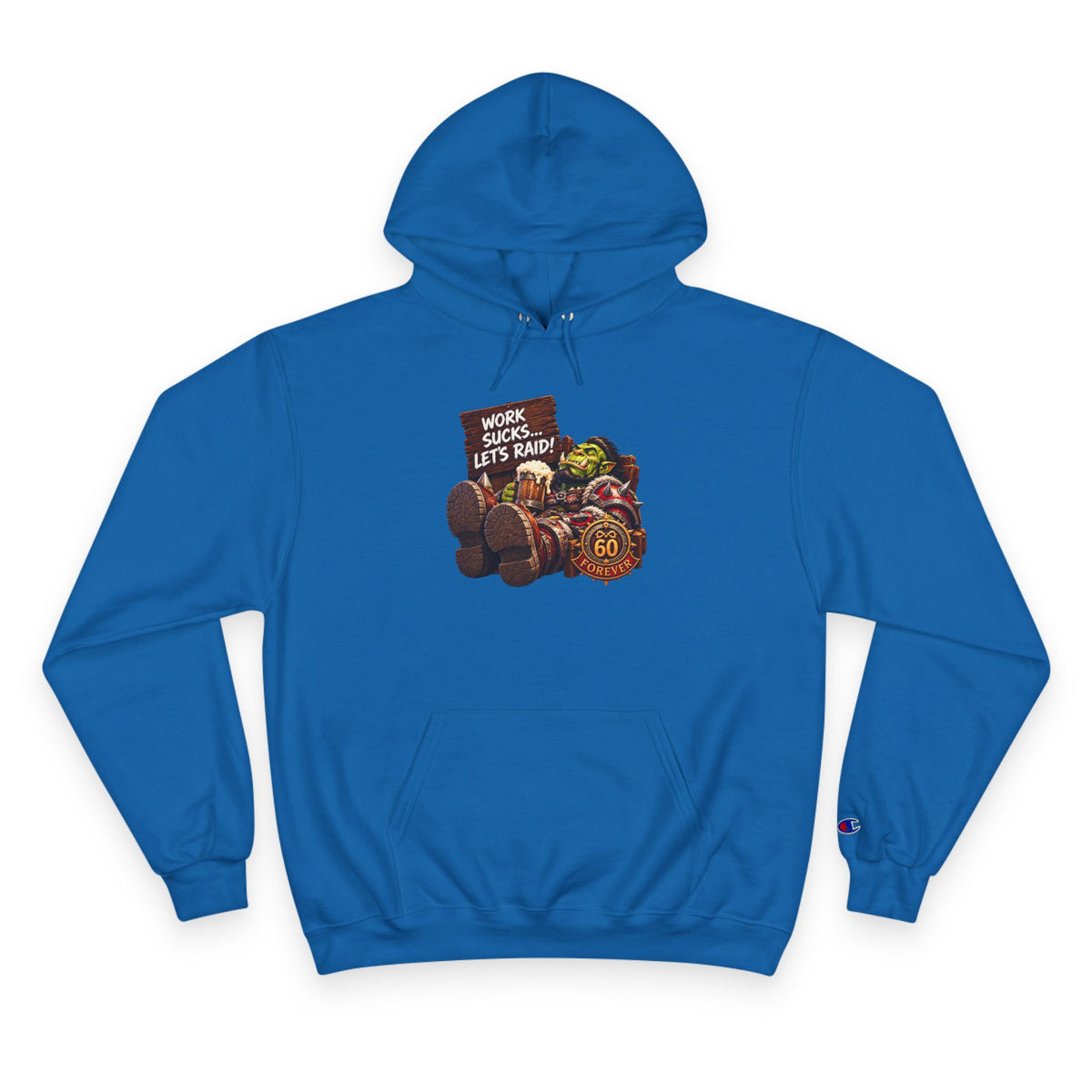 Champion Hoodie — 'Work Hard, Play Hard' Retro Thanksgiving Harvest Graphic