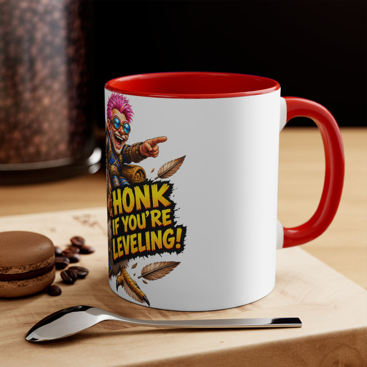 Gaming Mug — "Honk If You're Leveling" Funny Gamer Coffee Cup (Color Accent)
