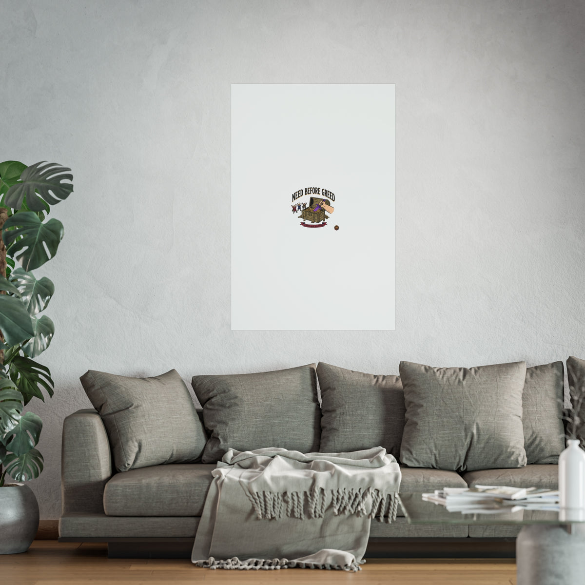 Need Before Greed Fine Art Poster — Vintage Chest Illustration, Inspirational Wall Art