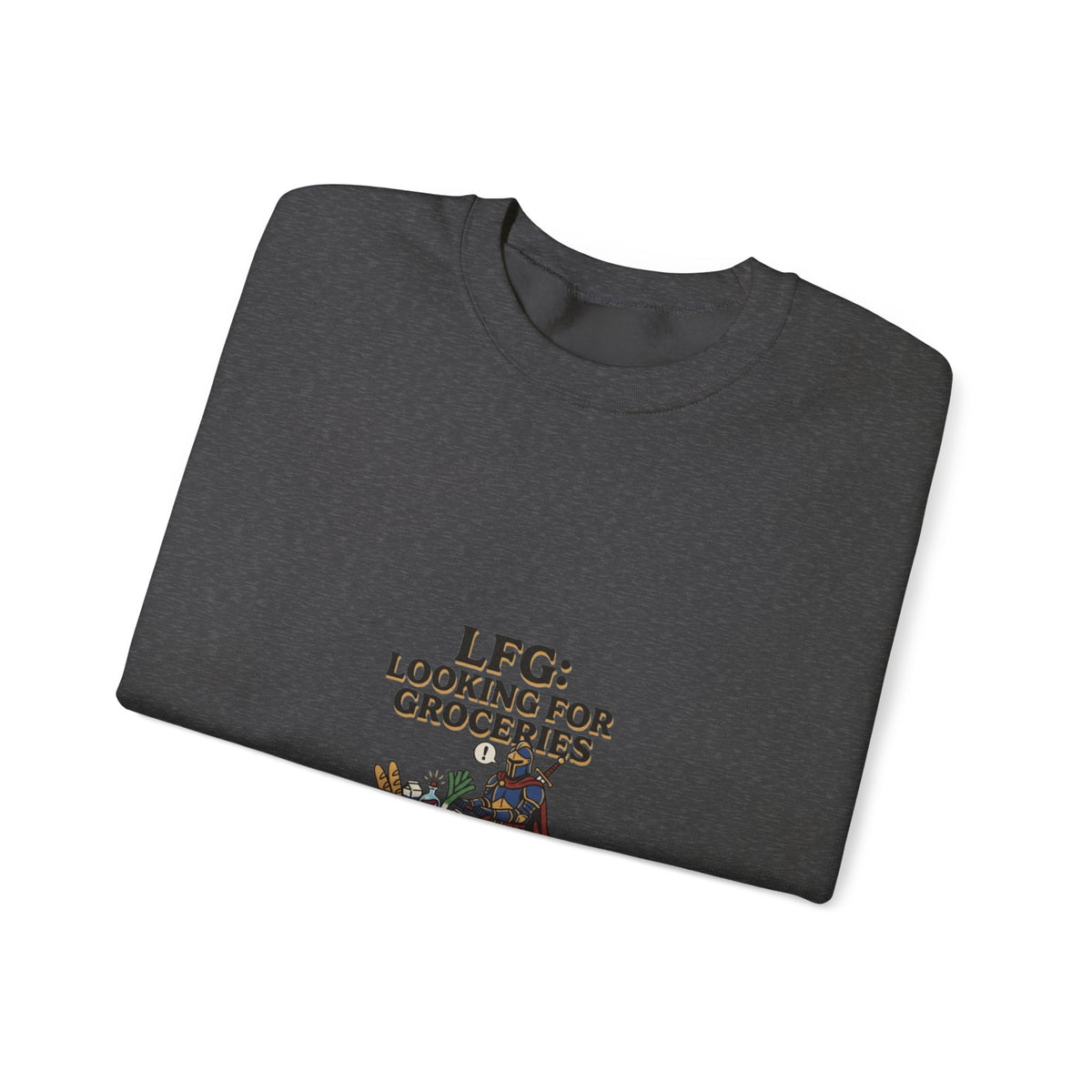 Crewneck Sweatshirt — "LFG: Looking For Groceries" Funny Gamer Shopping Graphic