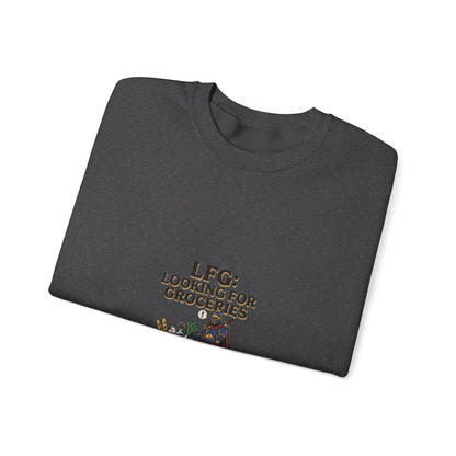 Crewneck Sweatshirt — "LFG: Looking For Groceries" Funny Gamer Shopping Graphic