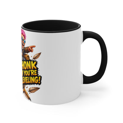 Gaming Mug — "Honk If You're Leveling" Funny Gamer Coffee Cup (Color Accent)