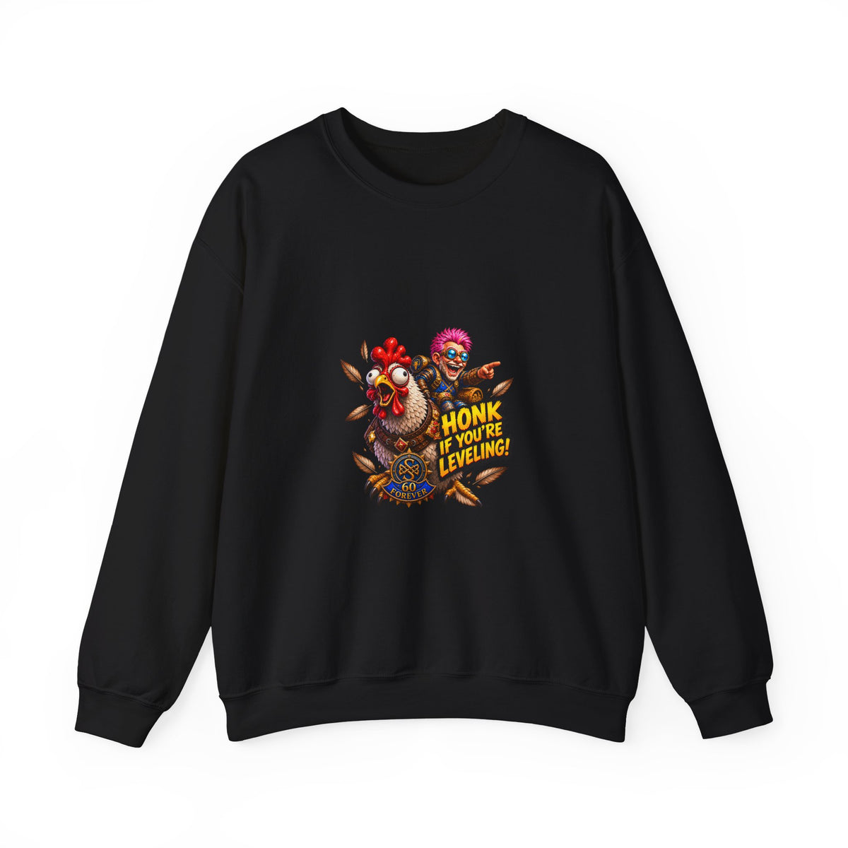 Crewneck Sweatshirt — "Honk If You're Leveling" Gamer Chicken Graphic
