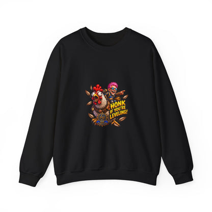 Crewneck Sweatshirt — "Honk If You're Leveling" Gamer Chicken Graphic
