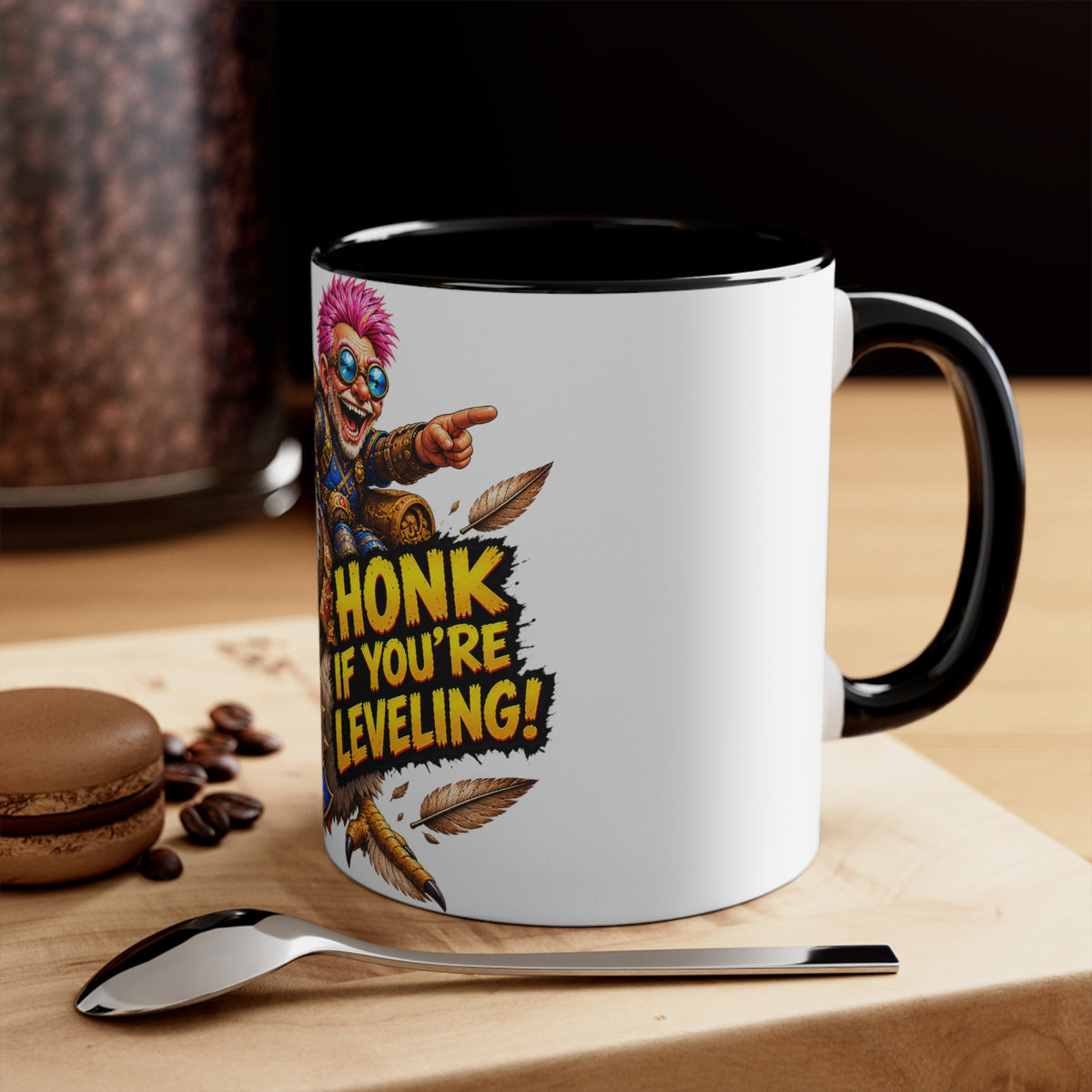 Gaming Mug — "Honk If You're Leveling" Funny Gamer Coffee Cup (Color Accent)