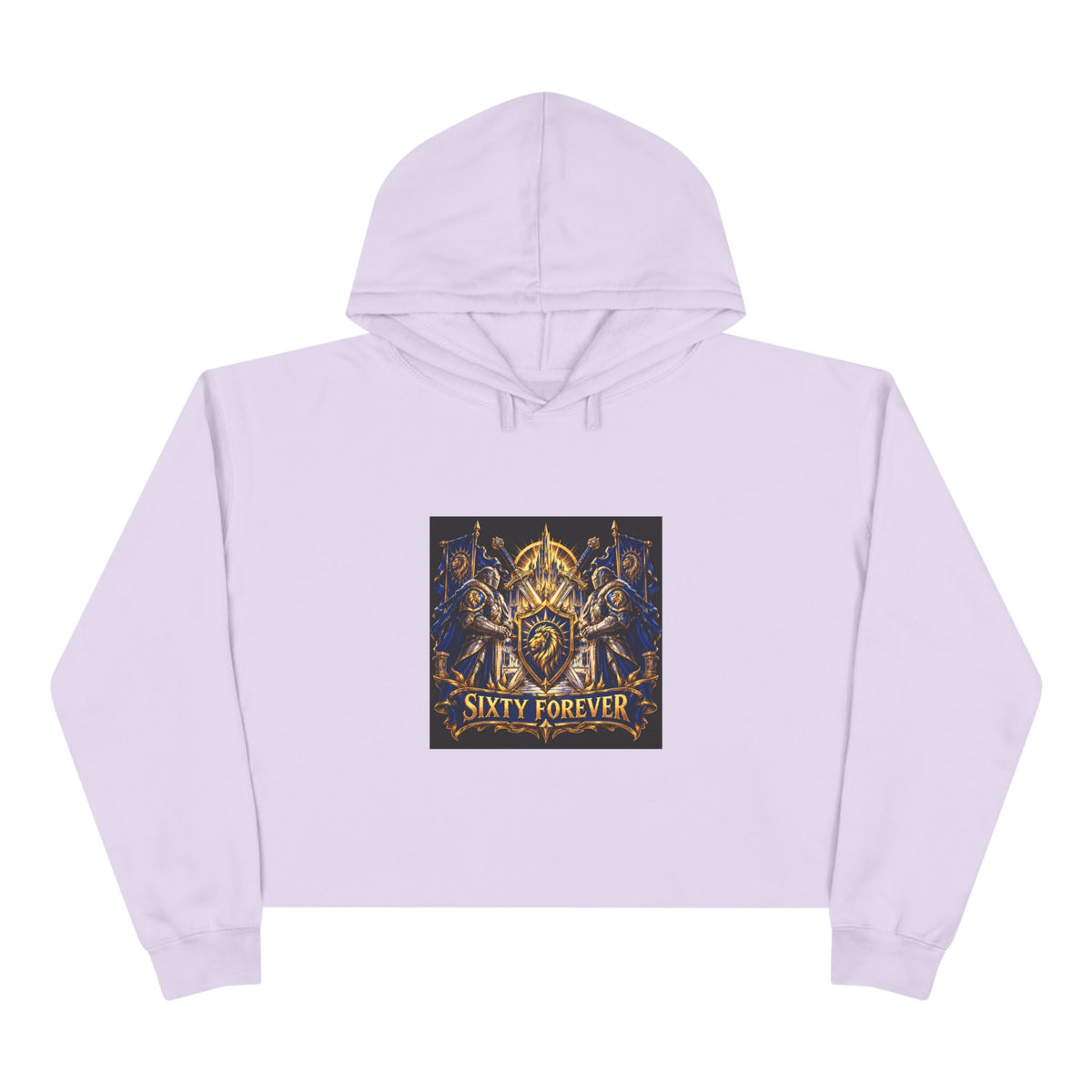 Sixty Forever Cropped Hoodie — Vintage Gothic Crest Graphic